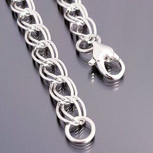 SS 7.5 Double Link Bracelet Charm Clip On Adjustable Bracelet Heart Clasp